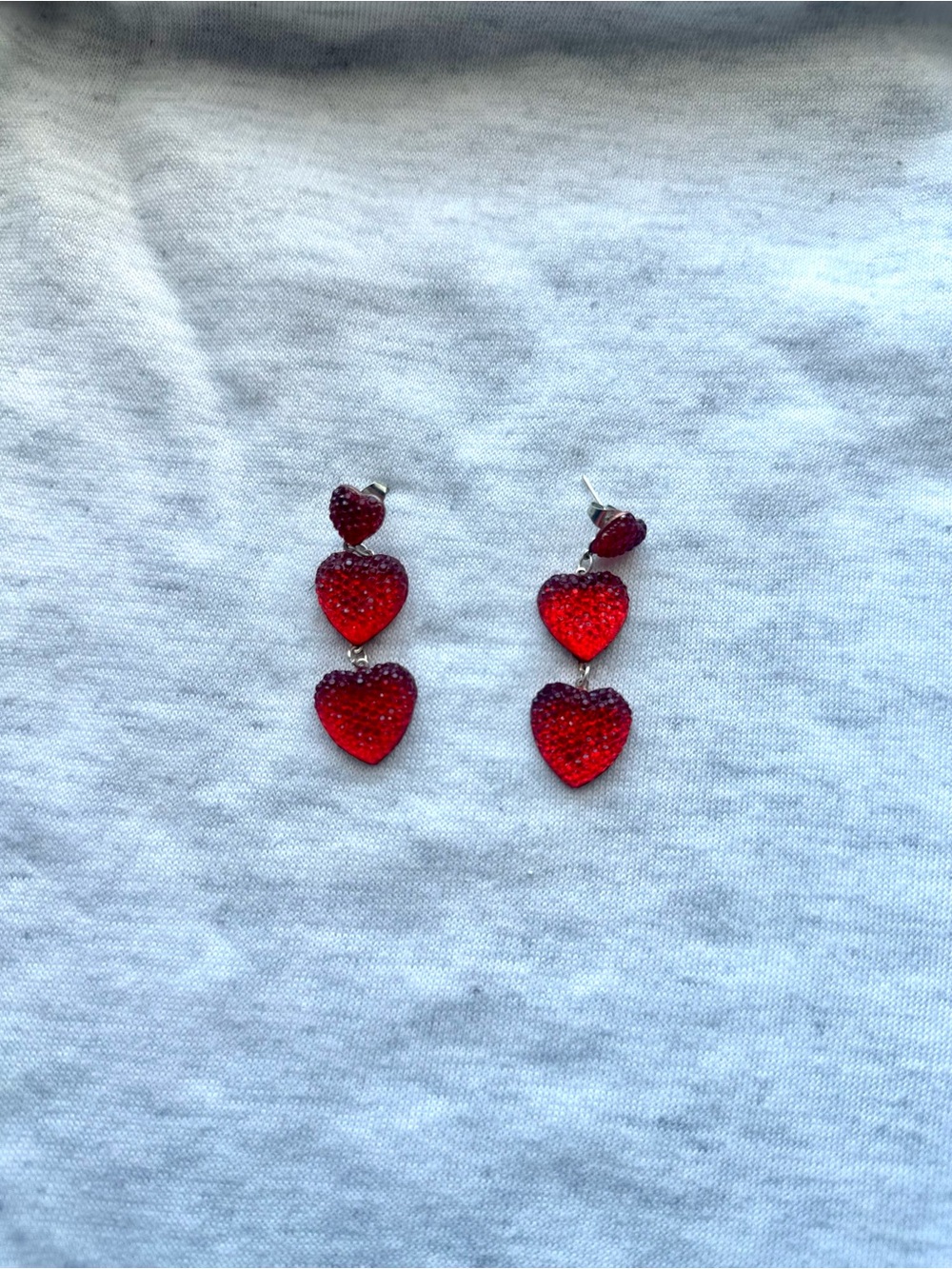 Red Triple Heart Earrings